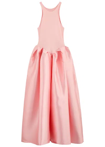 Marques' Almeida Ribbed Stretch-cotton And Taffeta Midi Dress In Pink