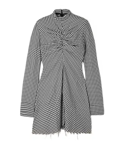 Marques' Almeida Ruched Houndstooth Cotton Turtleneck Mini Dress In Black