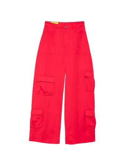Marques' Almeida Satin Cargo Pants In Red