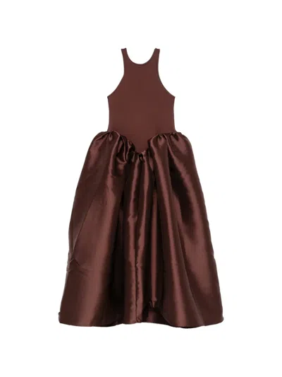 Marques' Almeida Satin-skirt Midi Dress In Brown