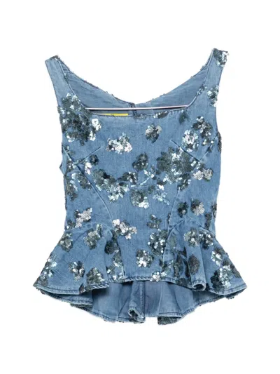 Marques' Almeida Sequin-embellished Top In Blue