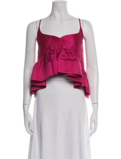 Pre-owned Marques' Almeida Silk Scoop Neck Crop Top In Blue