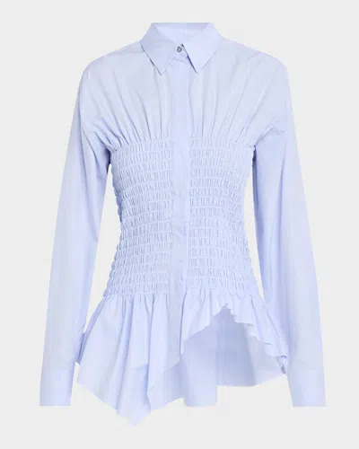Marques' Almeida Smocked Long-sleeve Shirt In Light Blue