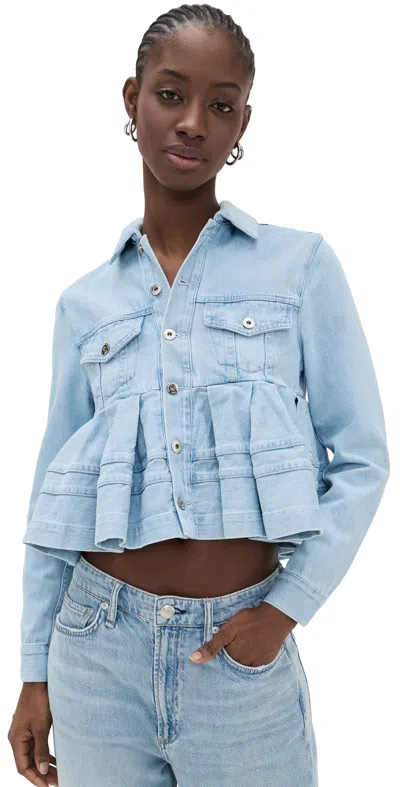 Marques' Almeida Soft Blue Denim Cropped Flounce Jacket Baby Blue