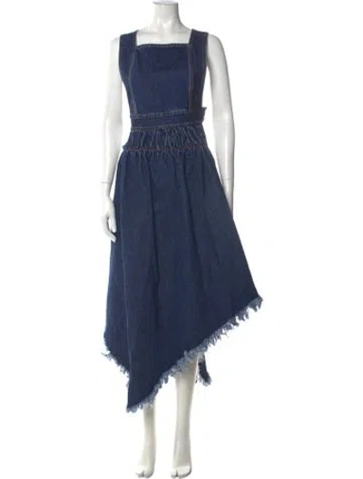 Pre-owned Marques' Almeida Square Neckline Midi Length Dress In Blue