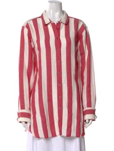 Pre-owned Marques' Almeida Striped Long Sleeve Button-up Top In White
