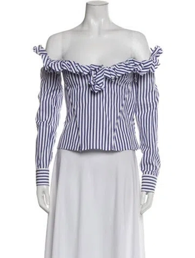 Pre-owned Marques' Almeida Striped Off-the-shoulder Top In Blue