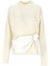 Marques' Almeida Merino Knit Sweater With Satin Bow Off White In White