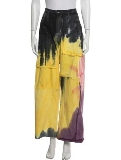 Pre-owned Marques' Almeida Tie-dye Print Wide Leg Pants In Yellow