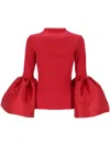 Marques' Almeida Heavy Satin And Rib Jersey High Neck Long Sleeve Top With Puff Sleeves Red In Red