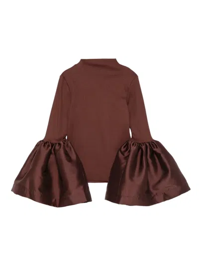 Marques' Almeida Turtleneck Puff-sleeve Top In Brown