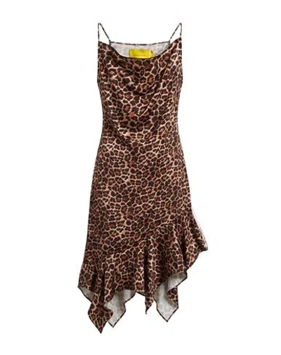 Marques' Almeida Woman Midi Dress Beige Size 8 Recycled Polyester, Polyester In Brown