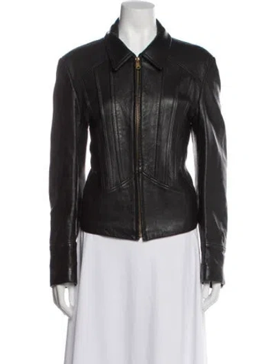 Pre-owned Marquis Of London Leather Biker Jacket In Gray