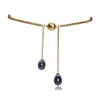 Marquise Swim Women's Blue / Gold Necklace - Choker - Texan Tie Style - Gold & Peacock Pearl In Gold