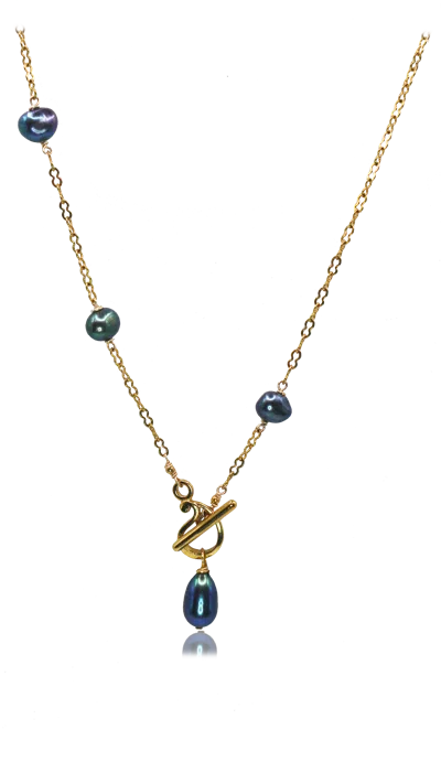 Marquise Swim Women's Blue Necklace - Asym Peacock Pearl & Gold