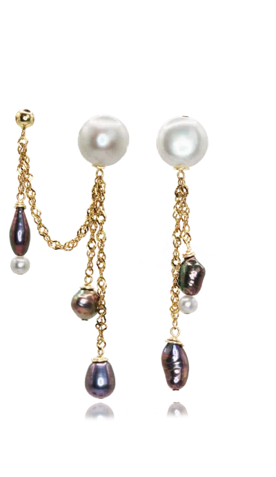 Marquise Swim Women's Blue / White / Gold Once Upon A Time - Tale Three - Pearl & Gold Earrings