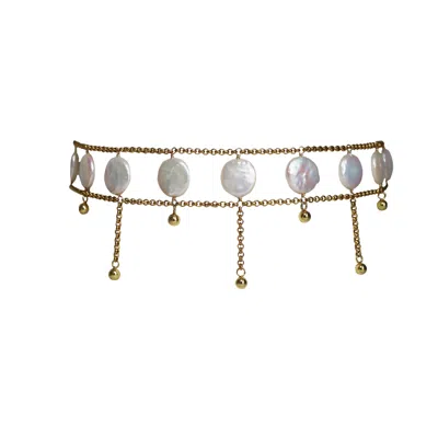 Marquise Swim Women's Gold / Green Necklace - White Coin & Gold Pearl Empress Choker