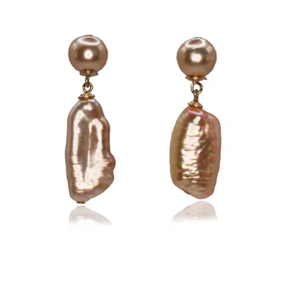 Marquise Swim Women's Gold / Pink Earrings - Fin Gold & Salmon Pearl In Multi