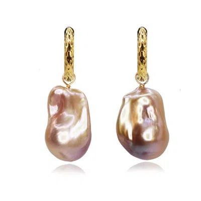 Marquise Swim Women's Gold / Pink Earrings - Gold Hoop & Pink Baroque Pearl In Multi