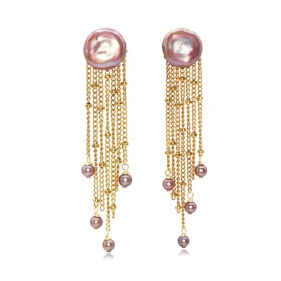 Marquise Swim Women's Gold / Pink / Purple Earrings - Gold Waterfall & Pink Pearl