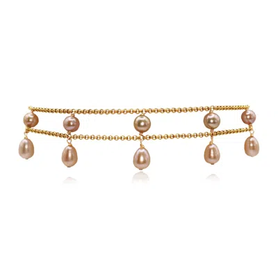 Marquise Swim Women's Gold / Pink / Purple Necklace - Duchess Choker Salmon Pink Pearl