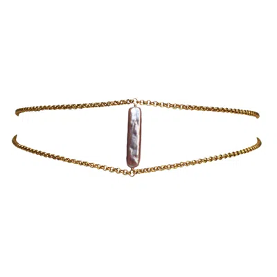 Marquise Swim Women's Gold / Pink / Purple Necklace - Pink Freshwater Pearl & Gold Princess Choker In Multi