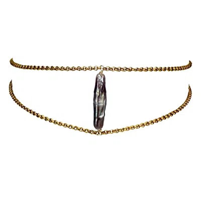 Marquise Swim Women's Gold / Pink / Purple Necklace - Purple Pearl & Gold Princess Choker
