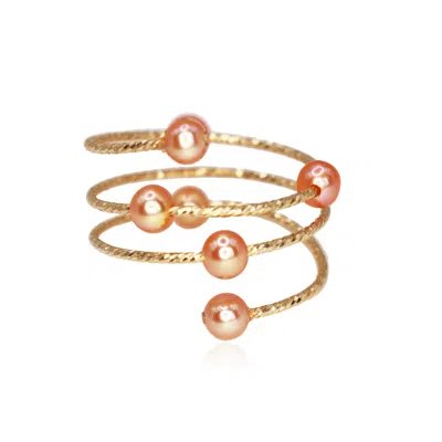 Marquise Swim Women's Gold / Pink Ring  - Abacus Adjustable Gold & Pink Pearl In Multi