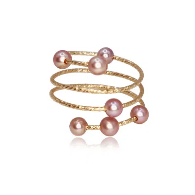 Marquise Swim Women's Gold / Purple Ring  - Abacus Adjustable Gold & Purple Pearl In Multi