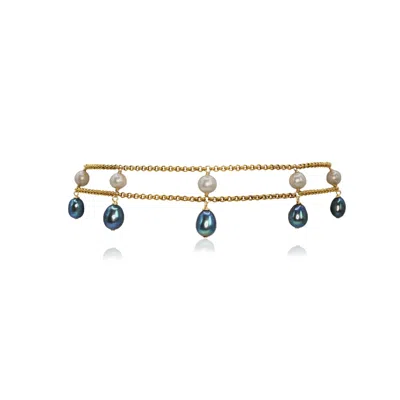 Marquise Swim Women's Gold / White / Blue Necklace - Duchess Choker Peacock & White Pearl