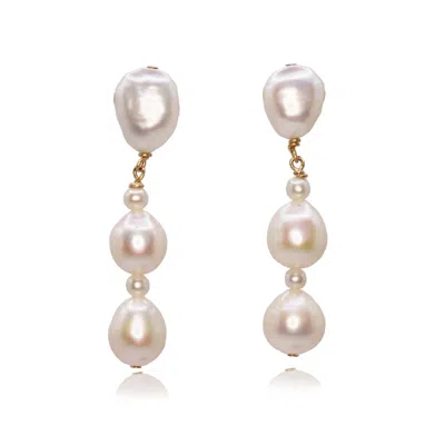 Marquise Swim Women's Gold / White Earrings - Column White Akoya Baroque Pearl & Gold