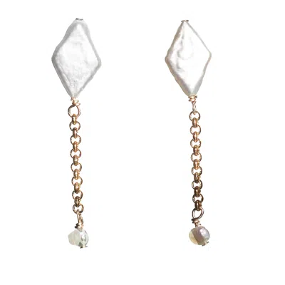 Marquise Swim Women's Gold / White Earrings - Kite Diamond Pearl & Gold In Multi