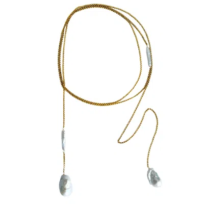Marquise Swim Women's Gold / White Necklace - Gold & White Baroque Pearl Infinite