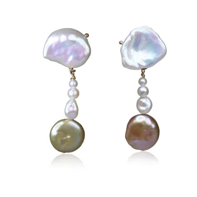 Marquise Swim Women's Green / Pink / Purple Earrings - Florist Keshi Pearl & Gold