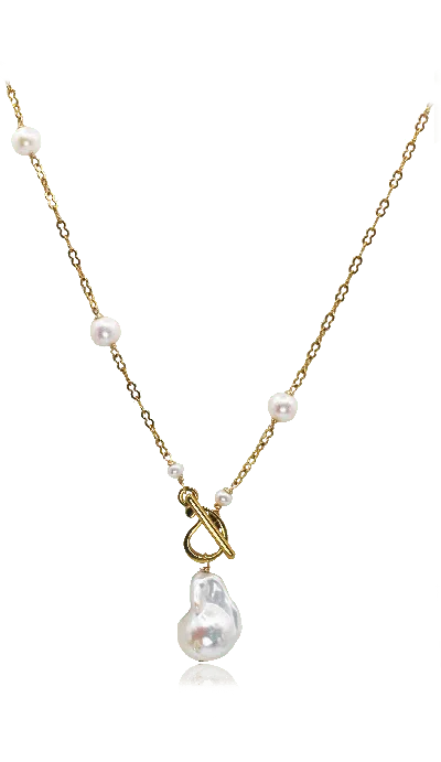Marquise Swim Women's Necklace - Asym Pink Pearl & Gold