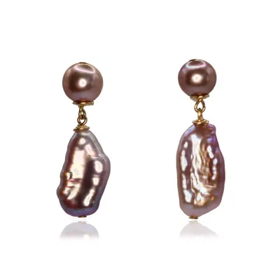 Marquise Swim Women's Purple / Gold Earrings - Fin Gold & Purple Pearl In Multi