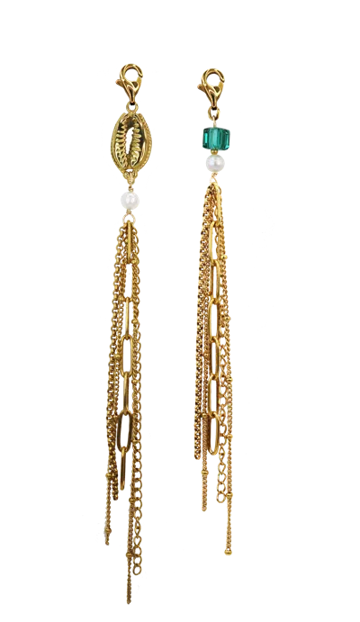 Marquise Swim Women's White / Gold / Blue Bikini Charms - Gold Pearl & Blue Crystal Tassels