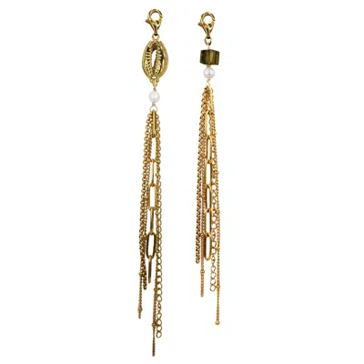 Marquise Swim Women's White / Gold / Brown Bikini Charms - Gold Pearl & Topaz Crystal Tassels
