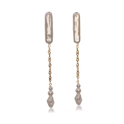 Marquise Swim Women's White / Gold Earrings Baguette Pearl & Gold Swing In Multi