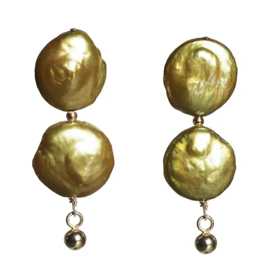Marquise Swim Women's Yellow / Green / Gold Earrings - Binocle Freshwater Pearl Gold Filled