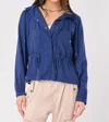 Marrakech Soleil Stretch Drapey Cargo Jacket In Blue