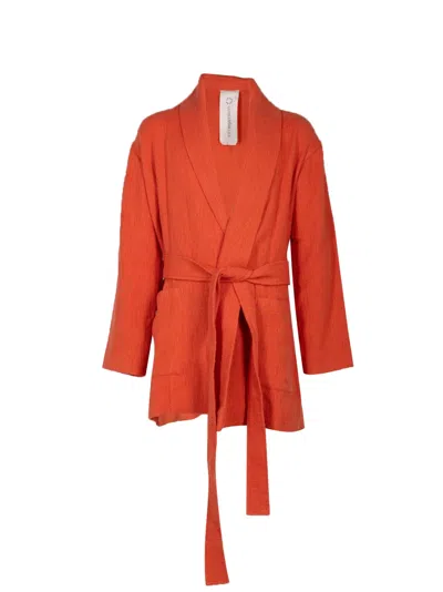 Marrakshi Life Belted Shawl-collar Jacket In Orange