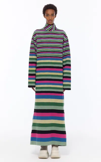 Marrakshi Life Cotton Bouclé Turtleneck Maxi Dress In Multi