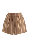 Marrakshi Life Exclusive Striped Cotton High-rise Shorts In Brown
