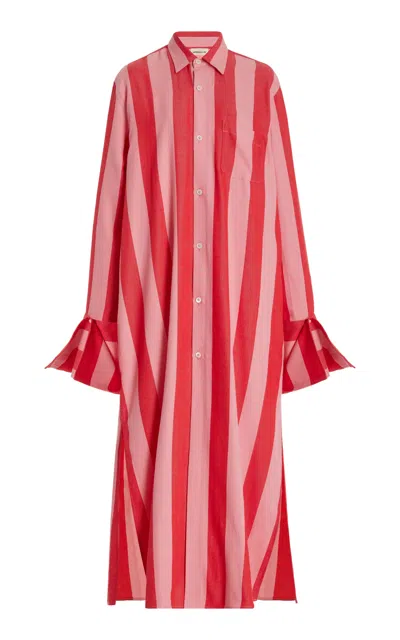 Marrakshi Life Exclusive Striped Cotton Maxi Shirt Dress In Red