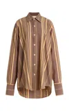Marrakshi Life Exclusive The French Cuff Striped Cotton Shirt In Brown