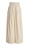 Marrakshi Life Exclusive The High-waisted Pleated Cotton Trousers In Ivory