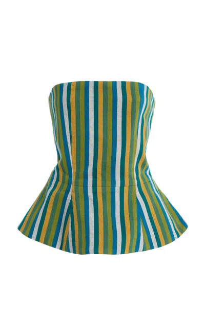 Marrakshi Life Exclusive The Striped Cotton Corset Top In Green