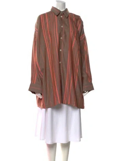 Pre-owned Marrakshi Life Striped Long Sleeve Button-up Top In Brown