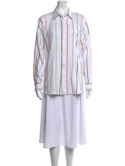 Pre-owned Marrakshi Life Striped Long Sleeve Button-up Top In White